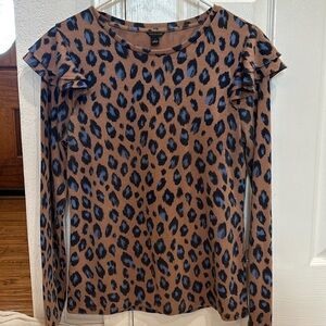 Ann Taylor Animal Print Ruffled Sleeve Shirt